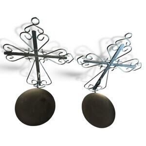2 Black Iron Cross Wall Hanging Candle Holders Foldable